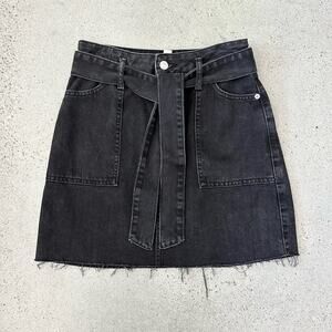 Topshop Grey Raw Edge Hem Denim Skirt w/ Tie Belt
